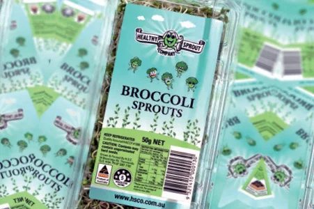 Healthy Sprout Collage label designed with QLM features in PKN Magazine